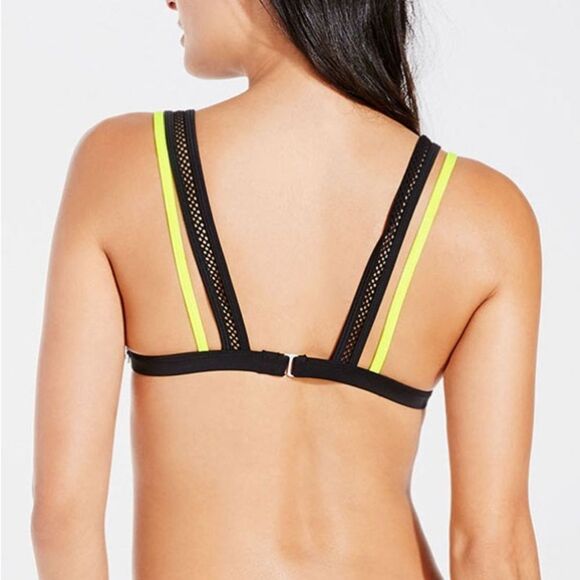 Fabletics Neon Costa Mesh Layer‎ Triangle Bikini Top Removable Cups Sz Large NEW - Picture 2 of 15